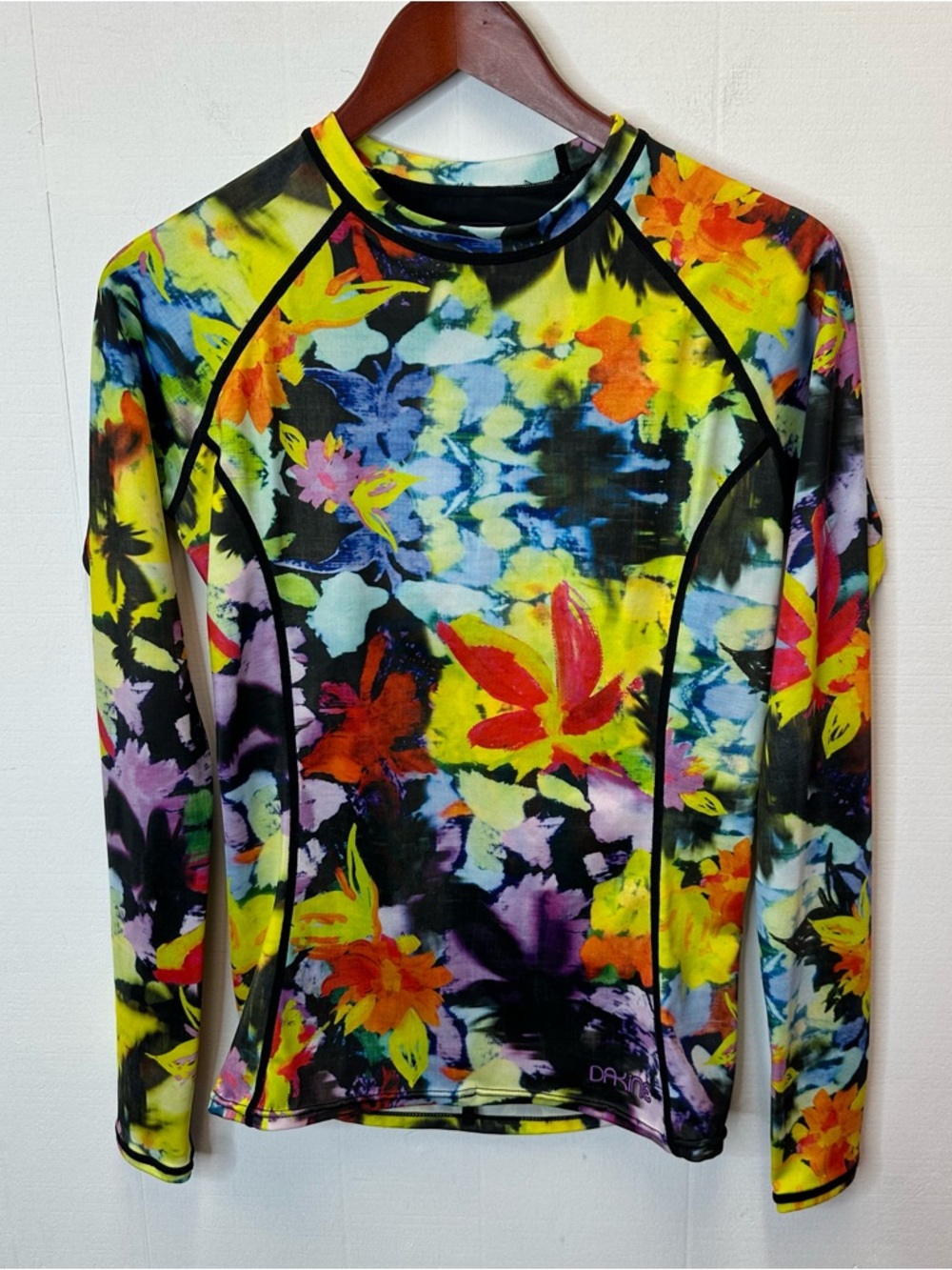 DAKINE Large Long Sleeve Floral Rash Guard Multi Yellow UPF50 - Picture 2 of 6